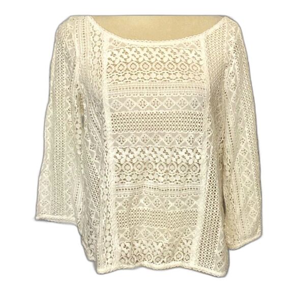 Jore Women’s 3/4 Sleeve Lace Top. Size Large. Color Cream. - Picture 1 of 9